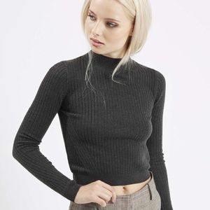 Topshop petite Mock Neck Ribbed Wool Crop Top